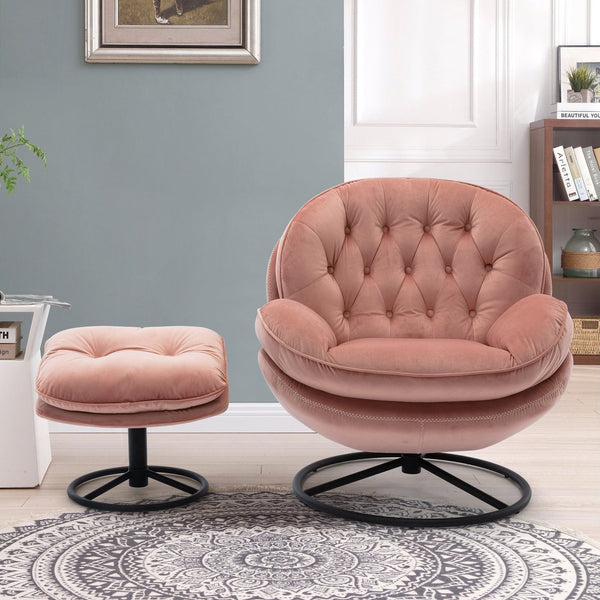 English Elm Accent Chair - Stylish Pink Velvet Swivel Chair With Ottoman For Living Rooms & Bedrooms W676P232272