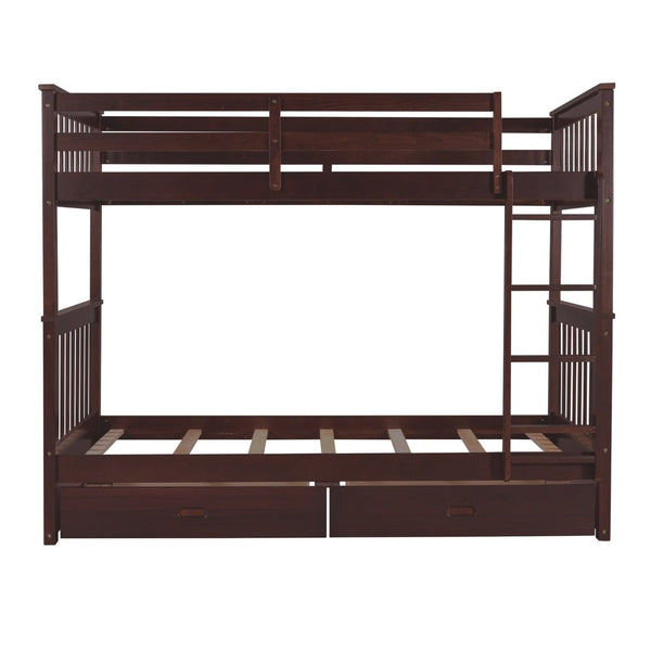 English Elm Twin-over-twin Bunk Bed Walnut Finish with Storage Drawers and Convertible Frame LT000265AAP-1