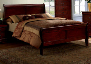 English Elm Queen Sleigh Bed Solid Wood Queen Size Sleigh Bed with Dovetail Construction and Bracket Feet, Elegant Finish Cherry 27 L x 63 W x 6 H B011S02027