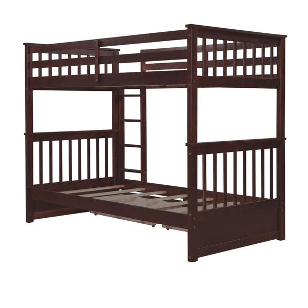 English Elm Twin-over-twin Bunk Bed Walnut Finish with Storage Drawers and Convertible Frame LT000265AAP-1