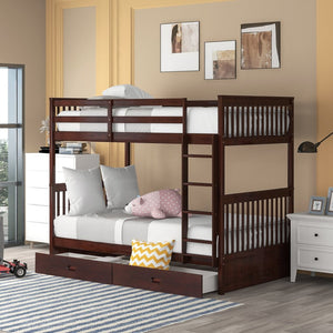 English Elm Twin-over-twin Bunk Bed Walnut Finish with Storage Drawers and Convertible Frame LT000265AAP-1