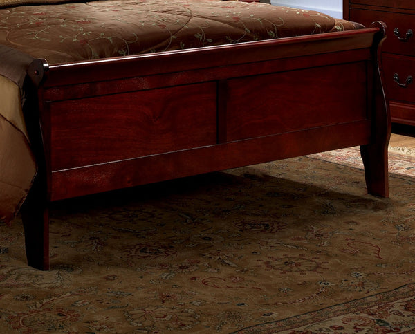 English Elm Queen Sleigh Bed with Elegant Transitional Design, Solid Wood Veneer Construction, Dovetail Craftsmanship and Spacious Foundation Support for Master Bedroom Comfort Cherry 82 L x 6.6 W x 3 H B011S00102