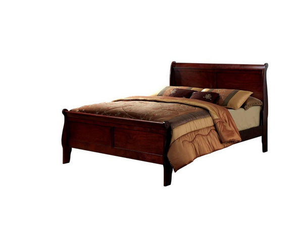 English Elm Queen Sleigh Bed with Elegant Transitional Design, Solid Wood Veneer Construction, Dovetail Craftsmanship and Spacious Foundation Support for Master Bedroom Comfort Cherry 82 L x 6.6 W x 3 H B011S00102