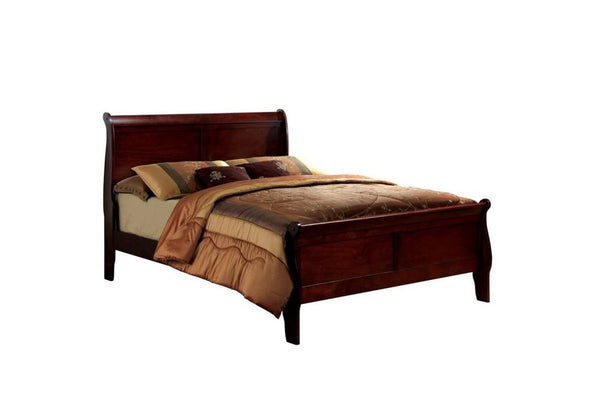 English Elm Queen Sleigh Bed Solid Wood Queen Size Sleigh Bed with Dovetail Construction and Bracket Feet, Elegant Finish Cherry 27 L x 63 W x 6 H B011S02027
