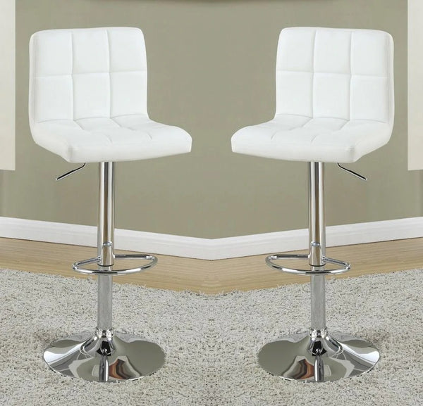 English Elm White Faux Leather Bar Stool Set of 2 Adjustable Counter Height Tufted Padded Back Seats with Armrests White 18 L x 21 W x 22 H HS00F1566-ID-AHD