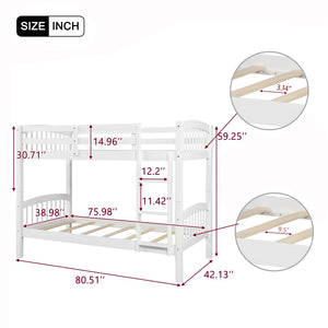 English Elm Twin Over Kids Bunk Bed Solid Pine Frame White Finish Separates Into Two Beds LT000066AAK