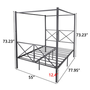 English Elm Metal Vintage Canopy Bed Frame Platform with X-Frame Design, Black Metal Headboard, Sturdy 600lb Capacity W84041891