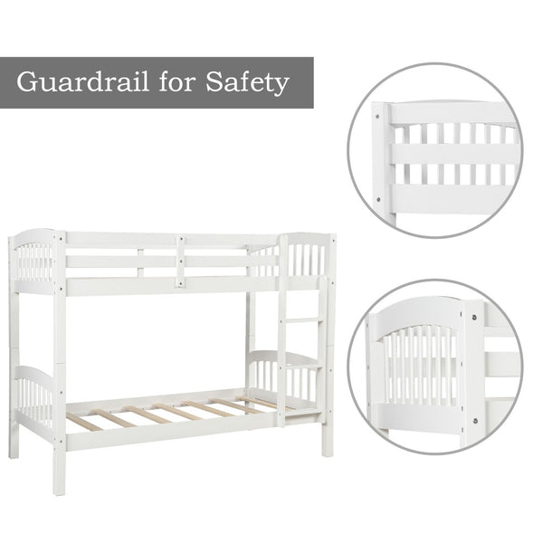English Elm Twin Over Kids Bunk Bed Solid Pine Frame White Finish Separates Into Two Beds LT000066AAK