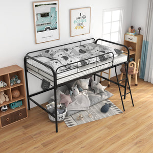 English Elm Metal Twin Loft Bed with Dual Ladders, Full-Length Guardrails, Storage Steps & Heavy-Duty Steel Frame W84041894