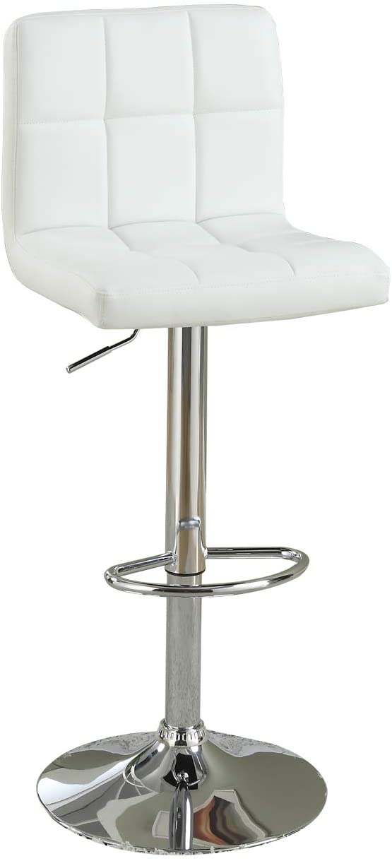 English Elm White Faux Leather Bar Stool Set of 2 Adjustable Counter Height Tufted Padded Back Seats with Armrests White 18 L x 21 W x 22 H HS00F1566-ID-AHD