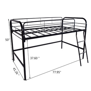 English Elm Metal Twin Loft Bed with Dual Ladders, Full-Length Guardrails, Storage Steps & Heavy-Duty Steel Frame W84041894