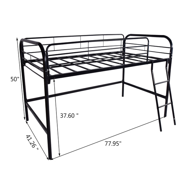 English Elm Metal Twin Loft Bed with Dual Ladders, Full-Length Guardrails, Storage Steps & Heavy-Duty Steel Frame W84041894