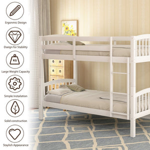 English Elm Twin Over Kids Bunk Bed Solid Pine Frame White Finish Separates Into Two Beds LT000066AAK