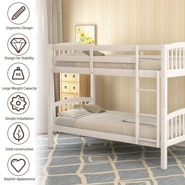 English Elm Twin Over Kids Bunk Bed Solid Pine Frame White Finish Separates Into Two Beds LT000066AAK