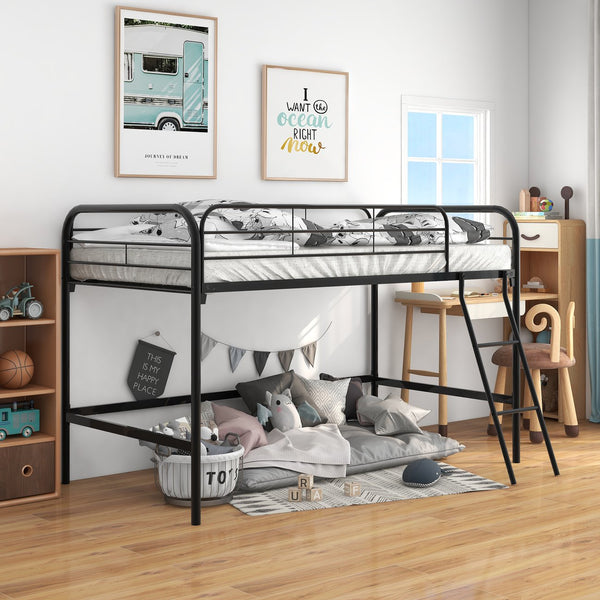 English Elm Metal Twin Loft Bed with Dual Ladders, Full-Length Guardrails, Storage Steps & Heavy-Duty Steel Frame W84041894