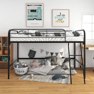 English Elm Metal Twin Loft Bed with Dual Ladders, Full-Length Guardrails, Storage Steps & Heavy-Duty Steel Frame W84041894