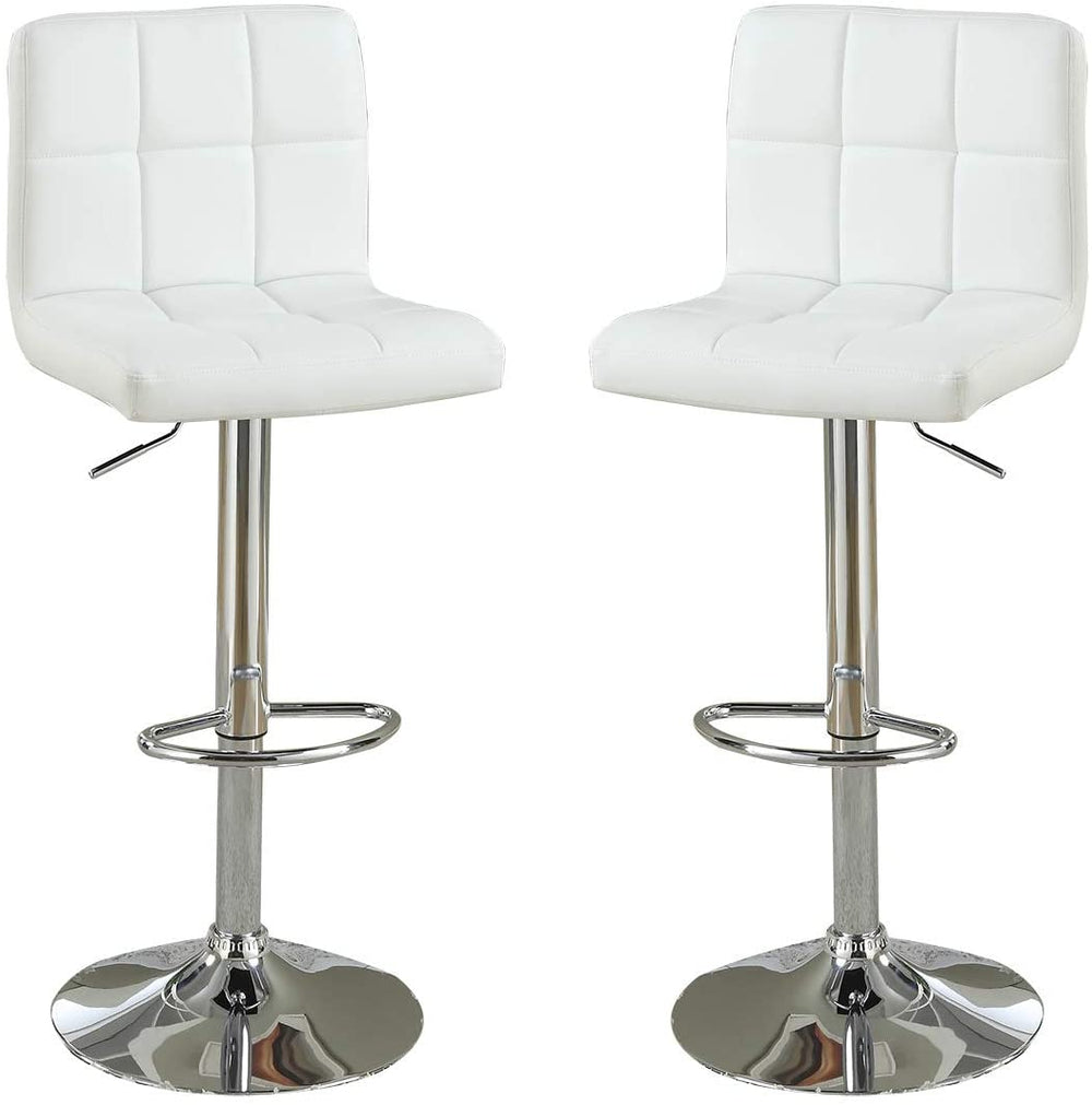 English Elm White Faux Leather Bar Stool Set of 2 Adjustable Counter Height Tufted Padded Back Seats with Armrests White 18 L x 21 W x 22 H HS00F1566-ID-AHD