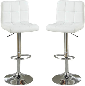 English Elm White Faux Leather Bar Stool Set of 2 Adjustable Counter Height Tufted Padded Back Seats with Armrests White 18 L x 21 W x 22 H HS00F1566-ID-AHD