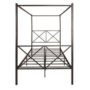 English Elm Metal Vintage Canopy Bed Frame Platform with X-Frame Design, Black Metal Headboard, Sturdy 600lb Capacity W84041891
