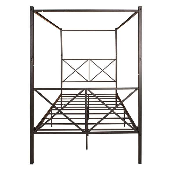 English Elm Metal Vintage Canopy Bed Frame Platform with X-Frame Design, Black Metal Headboard, Sturdy 600lb Capacity W84041891