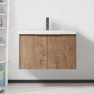 English Elm Soft Close 30" Bathroom Vanity with Resin Sink and Open Shelf, Soft-Close Doors, Metal Handles, KD Packaging W99950715