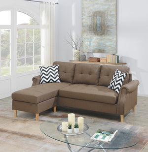English Elm Living Small Space Reversible Chaise Sectional Sofa with Tufted Linen-Like Upholstery and Rolled Arms Light Coffee 23 L x 34 W x 87 H HS00F6458-ID-AHD