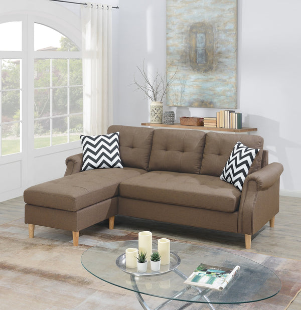 English Elm Living Small Space Reversible Chaise Sectional Sofa with Tufted Linen-Like Upholstery and Rolled Arms Light Coffee 23 L x 34 W x 87 H HS00F6458-ID-AHD