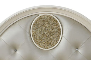 English Elm Jasmine King Tufted Upholstered LED Bed in Champagne Beige with Crystal Buttons & Geometric Trim 659436062214