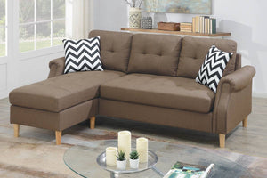 English Elm Living Small Space Reversible Chaise Sectional Sofa with Tufted Linen-Like Upholstery and Rolled Arms Light Coffee 23 L x 34 W x 87 H HS00F6458-ID-AHD