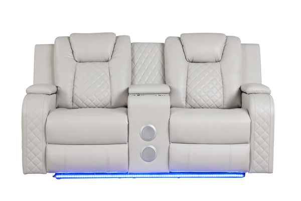 English Elm BENZ Power Reclining 3-Pc Faux Leather Living Room Set with LED Lights, Bluetooth, USB, Cupholders 698781462201