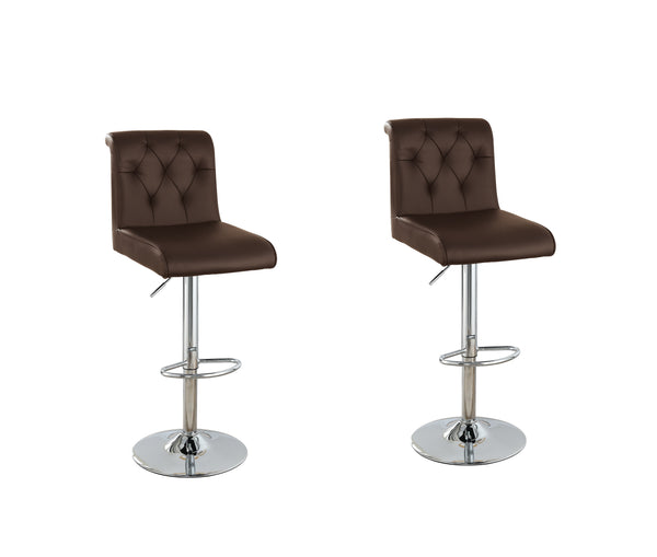 English Elm Adjustable Modern Bar Stool Set of 2 with Gas Lift Lever, Faux Leather Seat and Chrome Metal Base, Stylish Espresso 17 L x 18.2 W x 23 H HS00F1646-ID-AHD