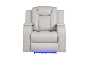 English Elm BENZ Power Recliner Chair Faux Leather Ice with LED Lighting, Bluetooth Speaker, Console, One-Touch Adjustments and Adjustable Headrest 659436190283