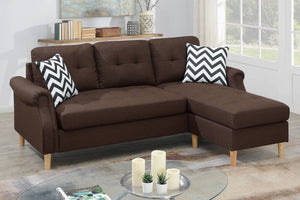 English Elm Living Small Space Reversible Chaise Sectional Sofa with Tufted Linen-Like Upholstery and Rolled Arms Coffee 23 L x 34 W x 87 H HS00F6457-ID-AHD