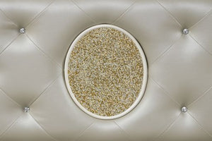 English Elm JASMINE King Tufted Upholstered LED Bed in Champagne Beige with Crystal Buttons & Geometric Trim B009S01896