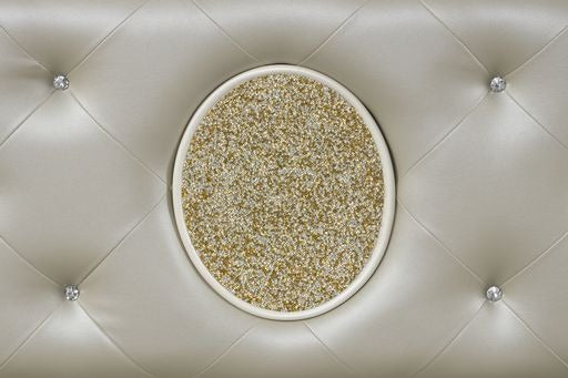 English Elm JASMINE King Tufted Upholstered LED Bed in Champagne Beige with Crystal Buttons & Geometric Trim B009S01896