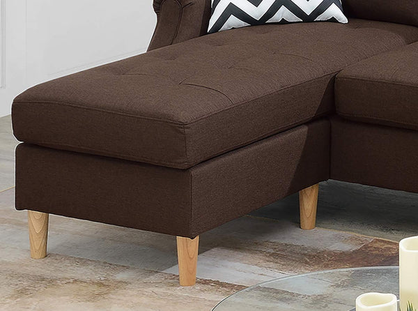 English Elm Living Small Space Reversible Chaise Sectional Sofa with Tufted Linen-Like Upholstery and Rolled Arms Coffee 23 L x 34 W x 87 H HS00F6457-ID-AHD