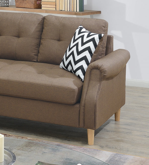 English Elm Living Small Space Reversible Chaise Sectional Sofa with Tufted Linen-Like Upholstery and Rolled Arms Light Coffee 23 L x 34 W x 87 H HS00F6458-ID-AHD