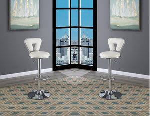 English Elm Adjustable Modern Bar Stool Set of 2 with Gas Lift Lever, Faux Leather Seat and Chrome Metal Base, Stylish White 17 L x 18.25 W x 23 H HS00F1642-ID-AHD