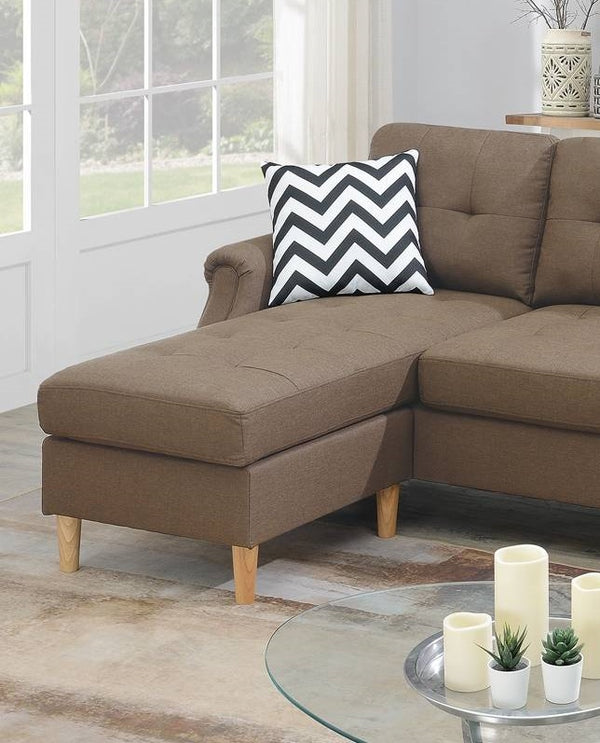 English Elm Living Small Space Reversible Chaise Sectional Sofa with Tufted Linen-Like Upholstery and Rolled Arms Light Coffee 23 L x 34 W x 87 H HS00F6458-ID-AHD