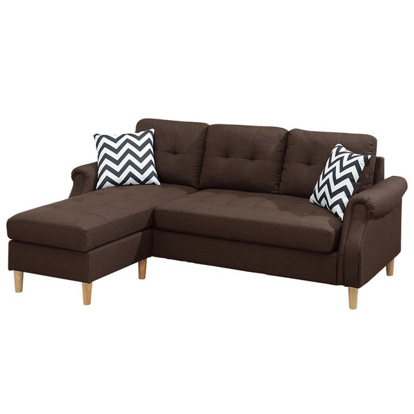English Elm Living Small Space Reversible Chaise Sectional Sofa with Tufted Linen-Like Upholstery and Rolled Arms Coffee 23 L x 34 W x 87 H HS00F6457-ID-AHD