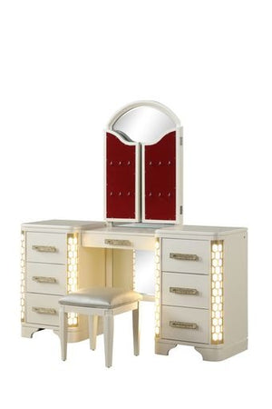 English Elm JASMINE King 5-Pc LED Vanity Bedroom Set with Champagne Tufted Headboard, Gold Accents & Storage B009S01987