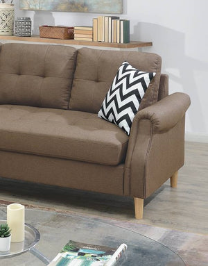 English Elm Living Small Space Reversible Chaise Sectional Sofa with Tufted Linen-Like Upholstery and Rolled Arms Light Coffee 23 L x 34 W x 87 H HS00F6458-ID-AHD