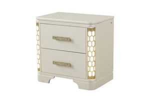 English Elm JASMINE King 5-Pc LED Vanity Bedroom Set with Champagne Tufted Headboard, Gold Accents & Storage B009S01987