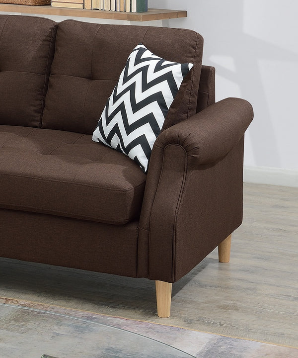 English Elm Living Small Space Reversible Chaise Sectional Sofa with Tufted Linen-Like Upholstery and Rolled Arms Coffee 23 L x 34 W x 87 H HS00F6457-ID-AHD