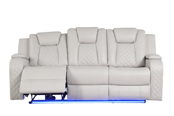 English Elm BENZ Power Reclining 2-Pc Sofa Set in Ice Faux Leather with LED Lighting, Bluetooth, USB, Cupholders B009S01939
