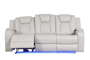 English Elm BENZ Power Reclining Sofa with LED Lights, Faux Leather Ice, One-Touch Controls & Cupholders G150109055
