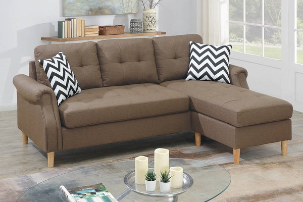 English Elm Living Small Space Reversible Chaise Sectional Sofa with Tufted Linen-Like Upholstery and Rolled Arms Light Coffee 23 L x 34 W x 87 H HS00F6458-ID-AHD