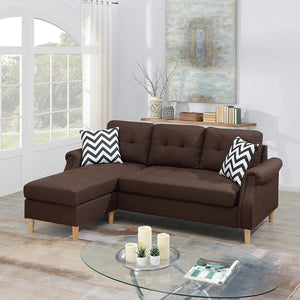 English Elm Living Small Space Reversible Chaise Sectional Sofa with Tufted Linen-Like Upholstery and Rolled Arms Coffee 23 L x 34 W x 87 H HS00F6457-ID-AHD
