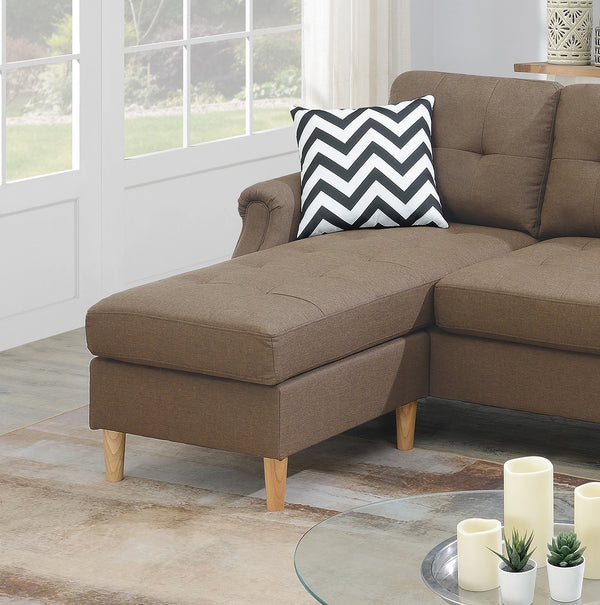 English Elm Living Small Space Reversible Chaise Sectional Sofa with Tufted Linen-Like Upholstery and Rolled Arms Light Coffee 23 L x 34 W x 87 H HS00F6458-ID-AHD