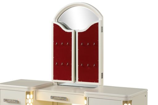 English Elm JASMINE 7-Drawer Vanity Set in Beige with LED Corner Lights, Gold Pulls, Spacious Storage, Elegant 659436068223
